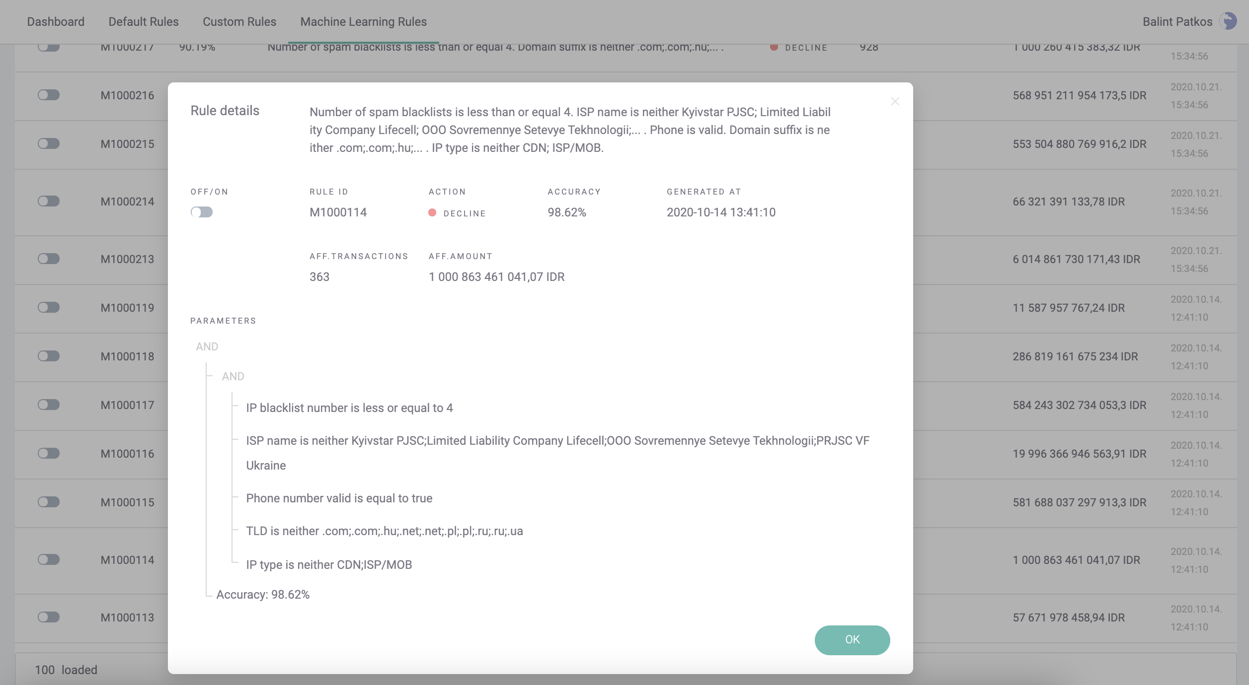 how SEON's whitebox machine learning fraud suggestions look